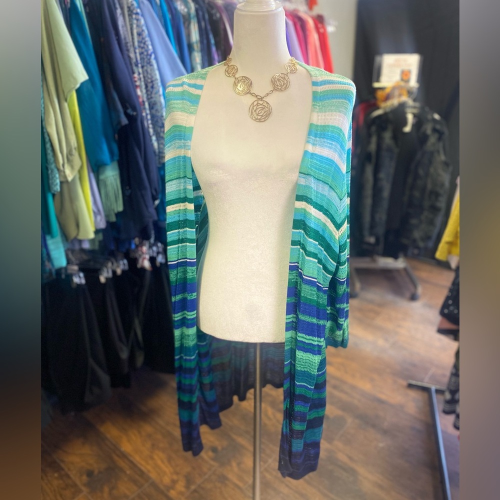 Striped Open-Front Cardigan Sweater